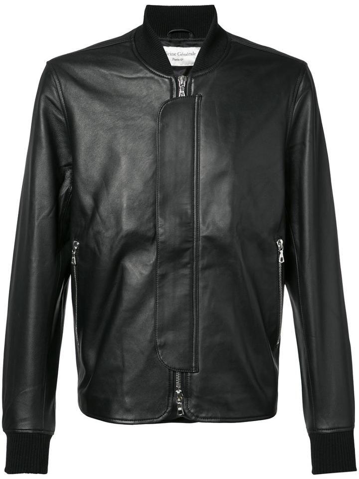 Officine Generale - Leather Bomber Jacket - Men - Leather/acetate/viscose - M, Black, Leather/acetate/viscose