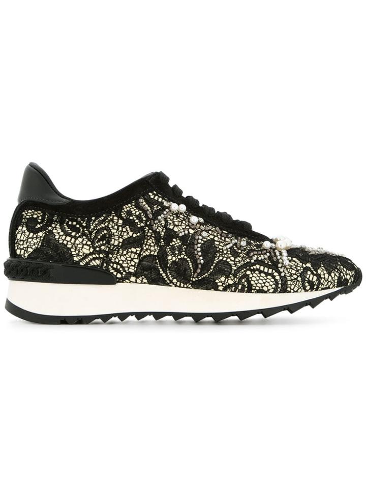 Casadei Pearl Lace Sneakers - Black