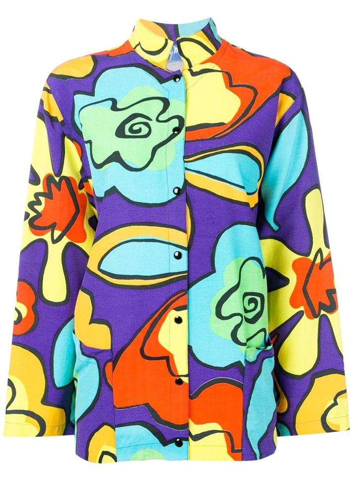 Thierry Mugler Vintage Abstract Print Shirt Jacket - Yellow