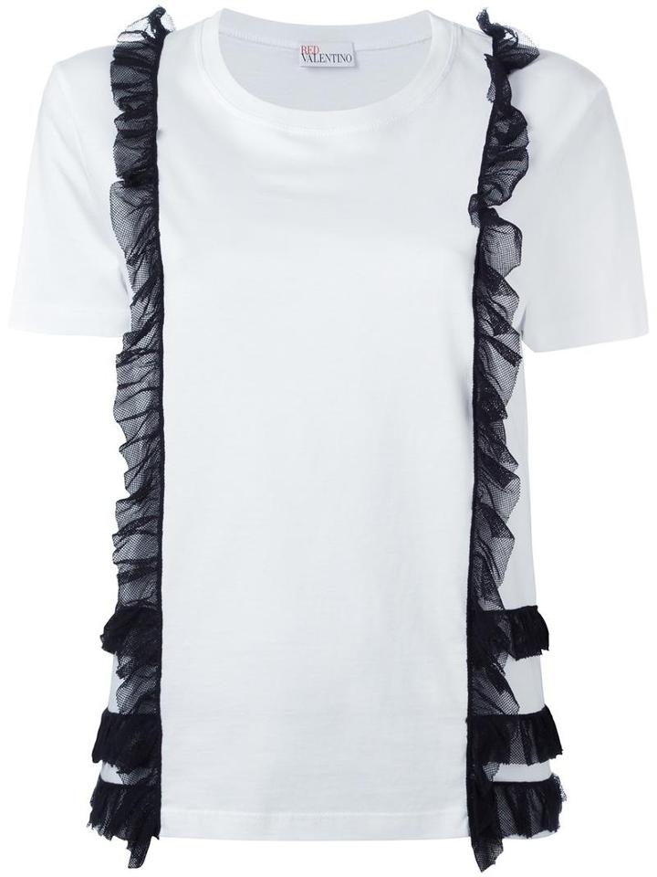 Red Valentino Frill Detail T-shirt, Women's, Size: Small, White, Cotton