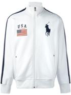 Polo Ralph Lauren Stripe Detail Flag Patch Cardigan, Men's, Size: Medium, White, Cotton/polyester