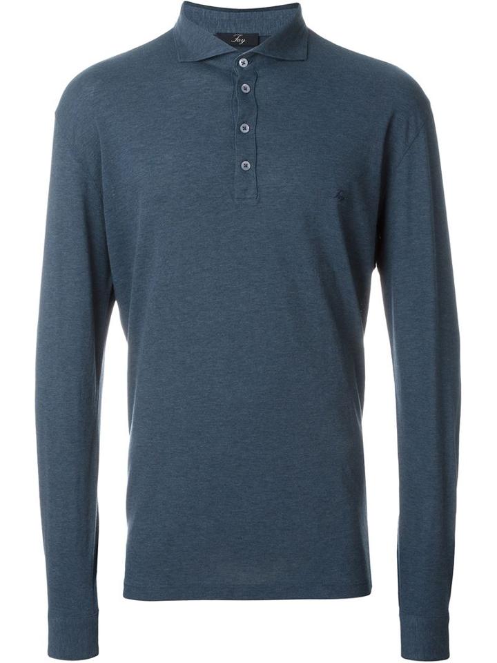 Fay Longsleeved Polo Shirt, Men's, Size: 48, Blue, Cotton