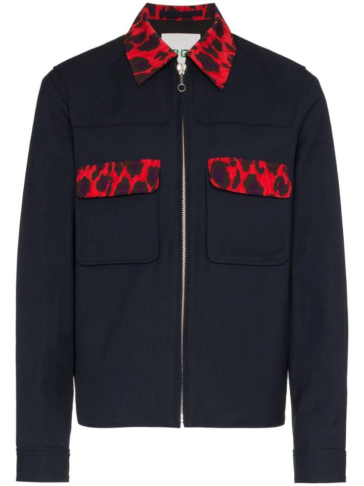 Kenzo Workwear Leopard Print Cotton Virgin Wool-blend Jacket - Blue