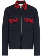 Kenzo Workwear Leopard Print Cotton Virgin Wool-blend Jacket - Blue