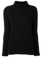 Allude Mock Neck Ribbed Sweater - Black