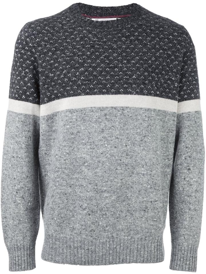 Brunello Cucinelli Tricolour Pullover, Men's, Size: 56, Grey, Polyamide/cashmere/virgin Wool