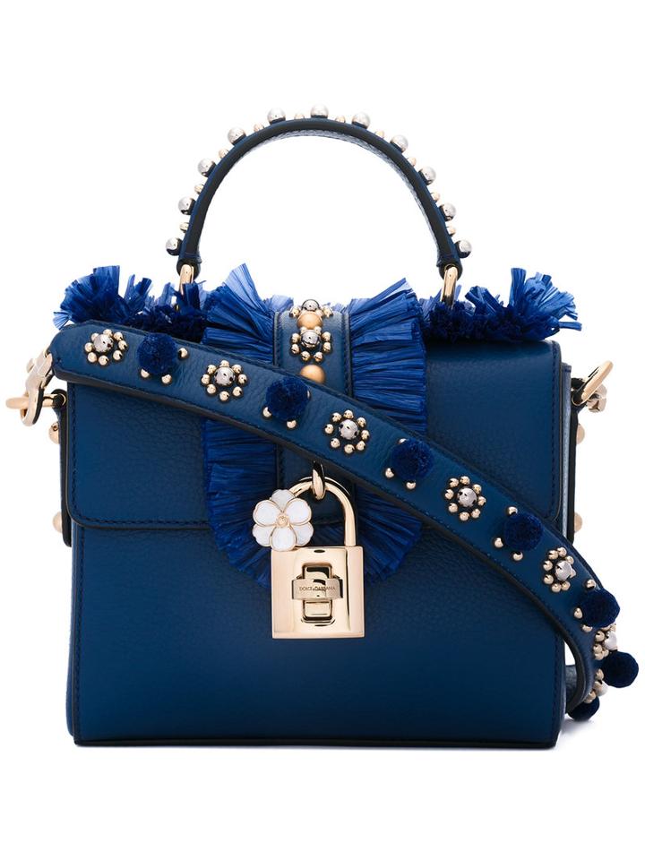 Dolce & Gabbana - Embellished Box Tote - Women - Calf Leather/metal (other)/straw - One Size, Blue, Calf Leather/metal (other)/straw