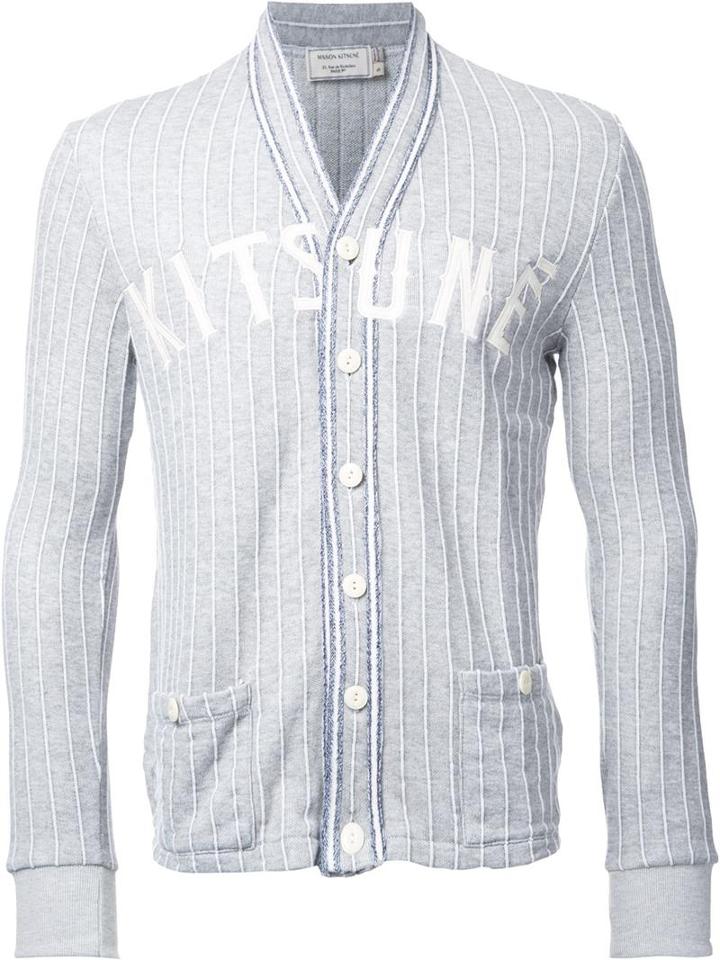 Maison Kitsuné Striped Kitsuné Cardigan, Men's, Size: Small, Grey, Cotton