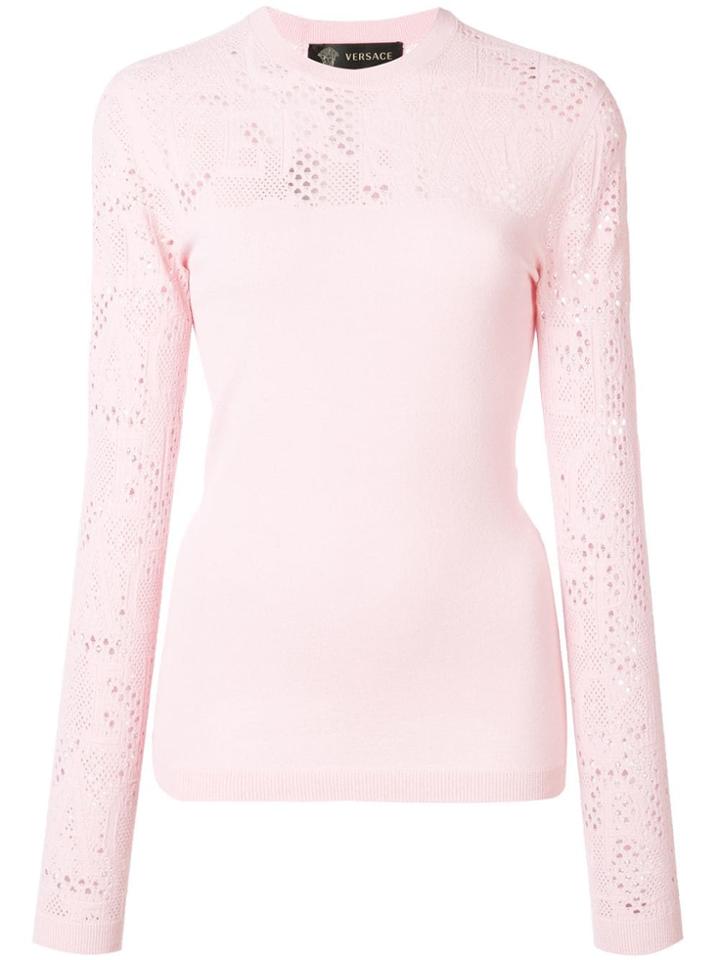 Versace Logo Lace Insert Top - Pink