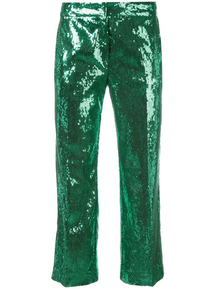No21 - Sequinned Cropped Trousers - Women - Silk/polyester - 40, Green, Silk/polyester