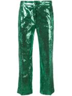 No21 - Sequinned Cropped Trousers - Women - Silk/polyester - 40, Green, Silk/polyester