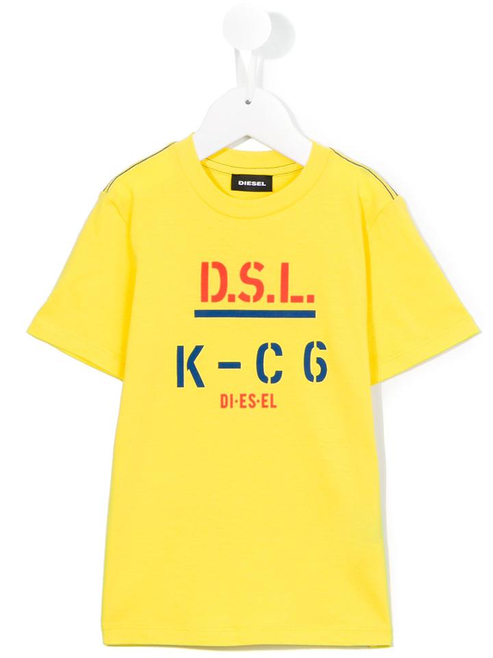 Diesel Kids Printed Text T-shirt, Boy's, Size: 6 Yrs, Yellow/orange