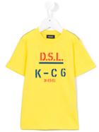 Diesel Kids Printed Text T-shirt, Boy's, Size: 6 Yrs, Yellow/orange