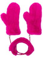 Liska - Fur Mittens With Chain Link - Women - Mink Fur - One Size, Pink/purple, Mink Fur