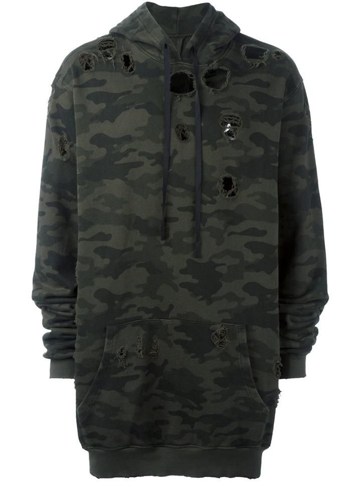 Unravel Camouflage Destroyed Hoodie, Men's, Size: Small, Green, Cotton/spandex/elastane