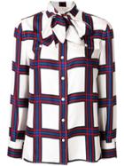 Tory Burch Checked Tied Neck Blouse - White