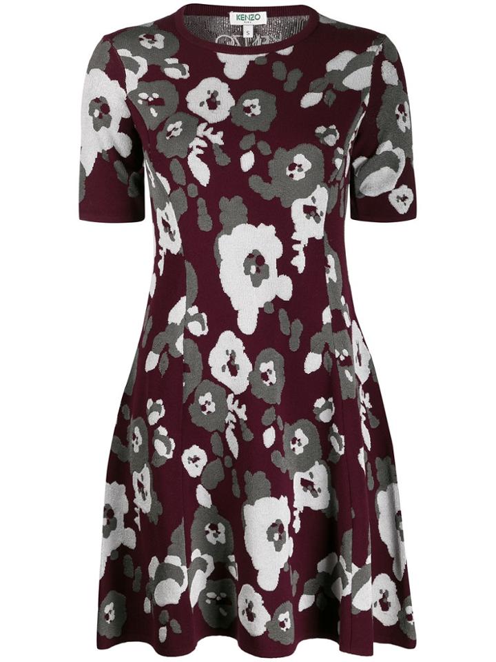 Kenzo A-line Peonies Print Dress - Purple