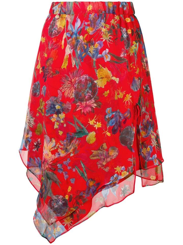 Iro Floral Print Asymmetric Skirt - Red