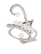 As29 18kt White Gold Lucy Pearl And Diamond Knuckle Ring - Silver