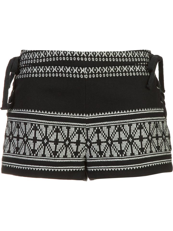 Sea Embroidered Print Shorts, Women's, Size: 2, Black, Cotton/linen/flax
