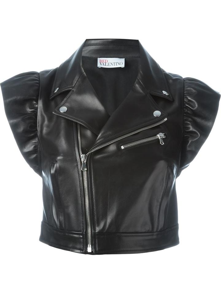 Red Valentino Ruffled Sleeve Biker Jacket
