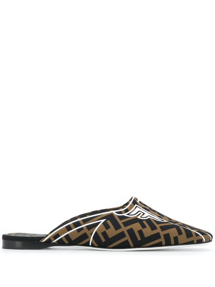 Fendi Freedom Squared-toe Slippers - Brown
