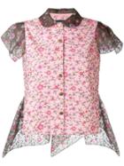 Kolor - Cap Sleeve Floral Shirt - Women - Cotton/polyester - 2, Pink/purple, Cotton/polyester