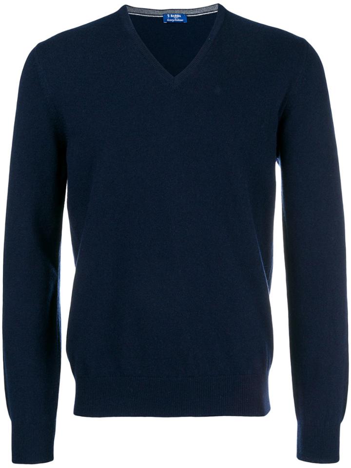 Barba Cashmere V-neck Jumper - Blue