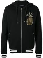 Dolce & Gabbana Pineapple Patch Zip Hoodie, Men's, Size: 50, Black, Cotton/glass/silk