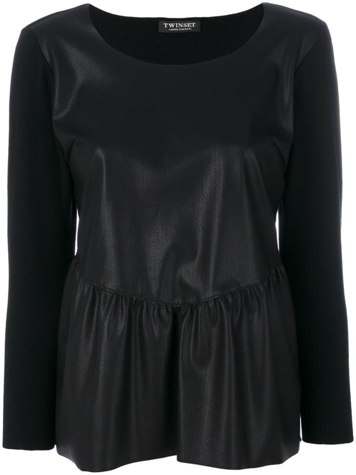 Twin-set Pleated Trim Top - Black