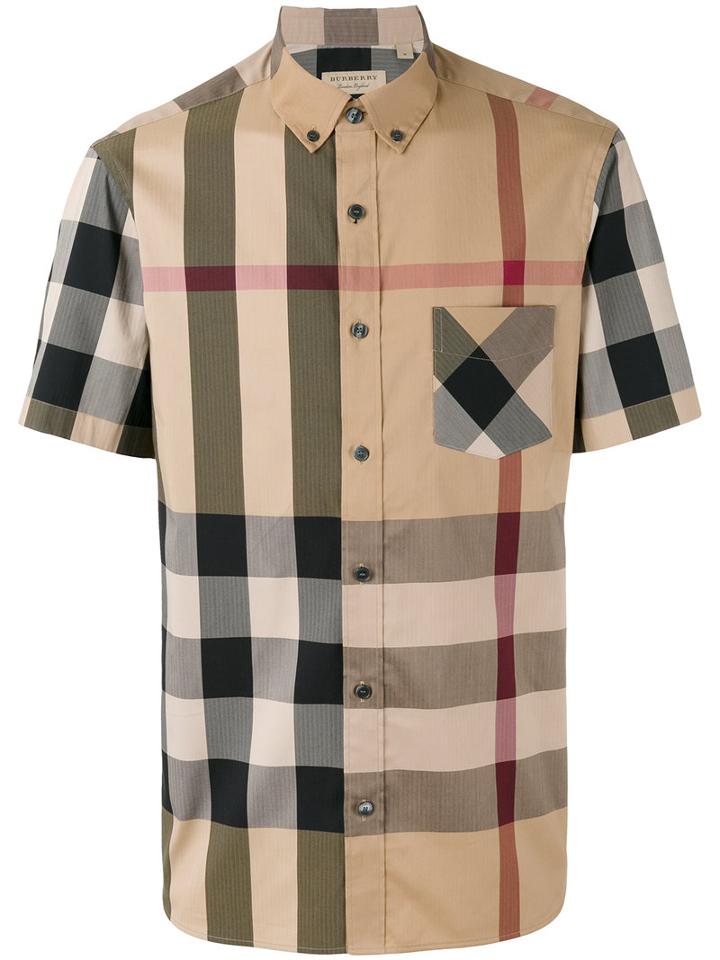 Burberry - Checked Shortsleeved Shirt - Men - Cotton/spandex/elastane/polyimide - L, Nude/neutrals, Cotton/spandex/elastane/polyimide