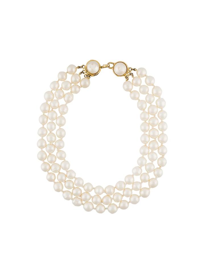 Chanel Vintage Multi-strand Faux Pearl Necklace - White