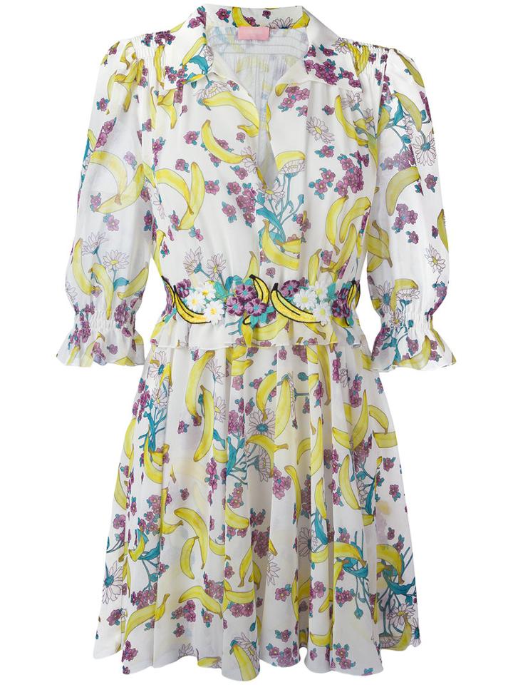 Giamba Banana Print Mini Dress, Women's, Size: 42, White, Polyester