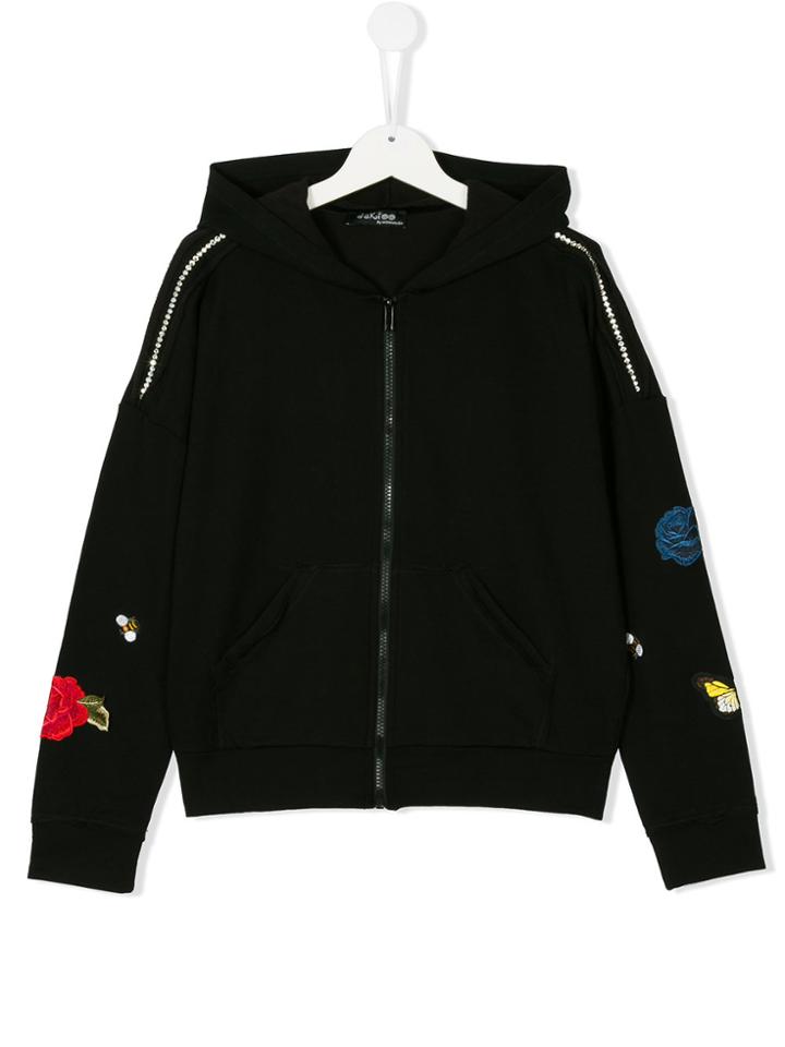 Monnalisa Jakioo Embroidered Patch Zipped Hoodie - Black
