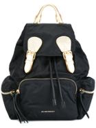 Burberry Medium Rucksack In Two-tone Nylon And Leather - Black