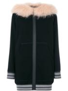Mr & Mrs Italy - Fur Trim Zipped Hoodie - Women - Cotton/polyester/lyocell/virgin Wool - 40, Black, Cotton/polyester/lyocell/virgin Wool