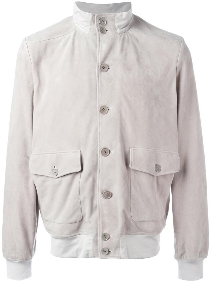 Cruciani Button Up Jacket, Men's, Size: 48, Nude/neutrals, Suede/cotton/spandex/elastane