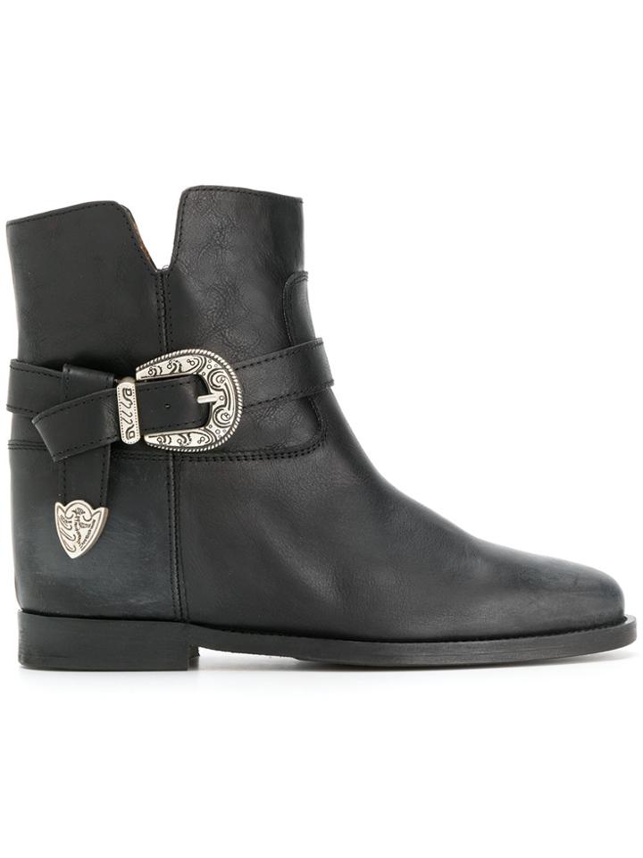 Via Roma 15 Western Buckle Boots - Black