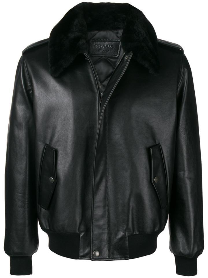 Prada Fur Collar Leather Jacket - Black