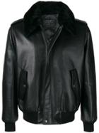 Prada Fur Collar Leather Jacket - Black