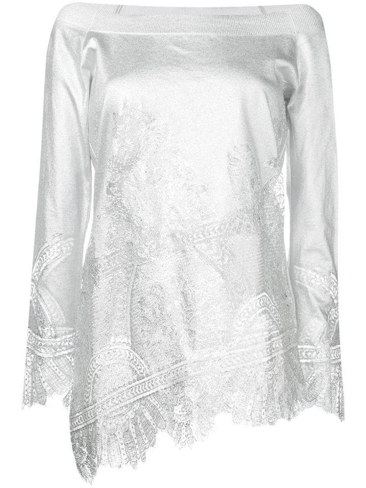 Ermanno Scervino Lace Embellished Asymmetric Top - Silver