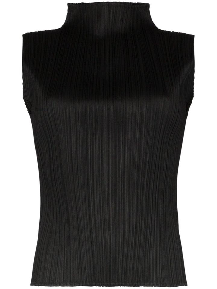 Pleats Please By Issey Miyake Pleated High-neck Top - Black