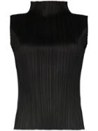 Pleats Please By Issey Miyake Pleated High-neck Top - Black