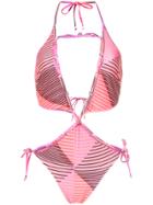 Amir Slama Printed Cut Out Swimsuit - Pink & Purple