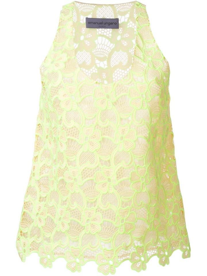 Emanuel Ungaro Sleeveless Lace Top, Women's, Size: 42, Yellow/orange, Silk/cotton/polyester