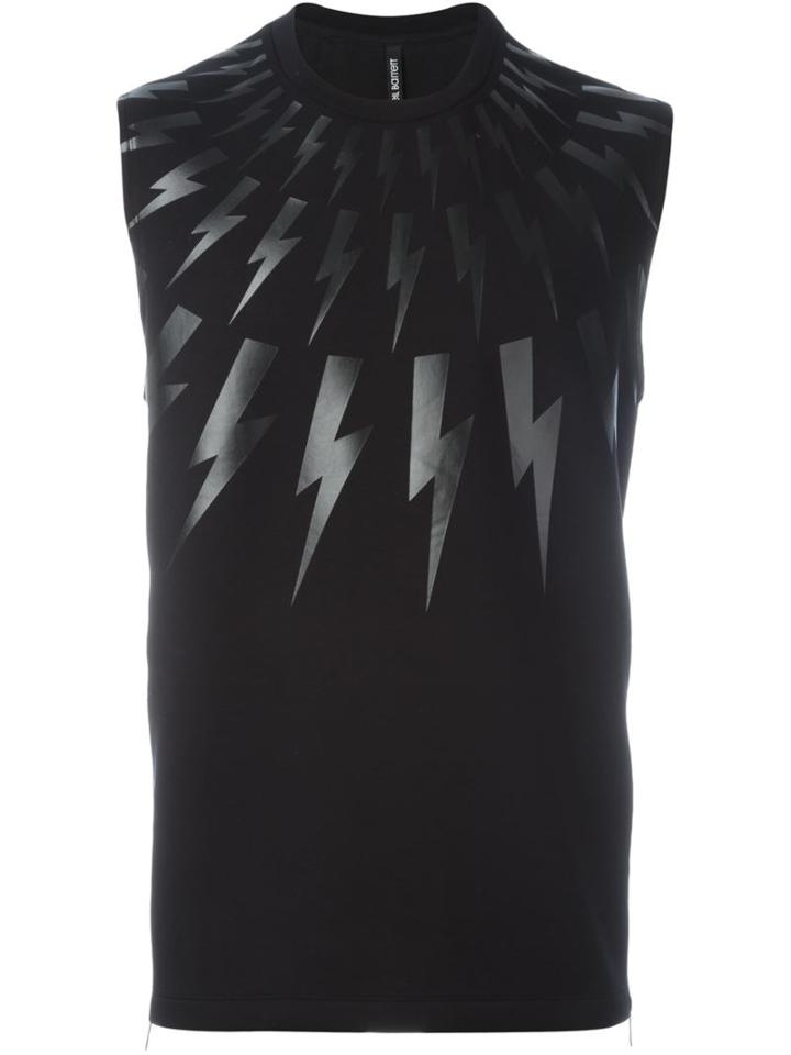 Neil Barrett Lightning Bolt Print Tank, Men's, Size: Xs, Black, Cotton/spandex/elastane/lyocell/viscose