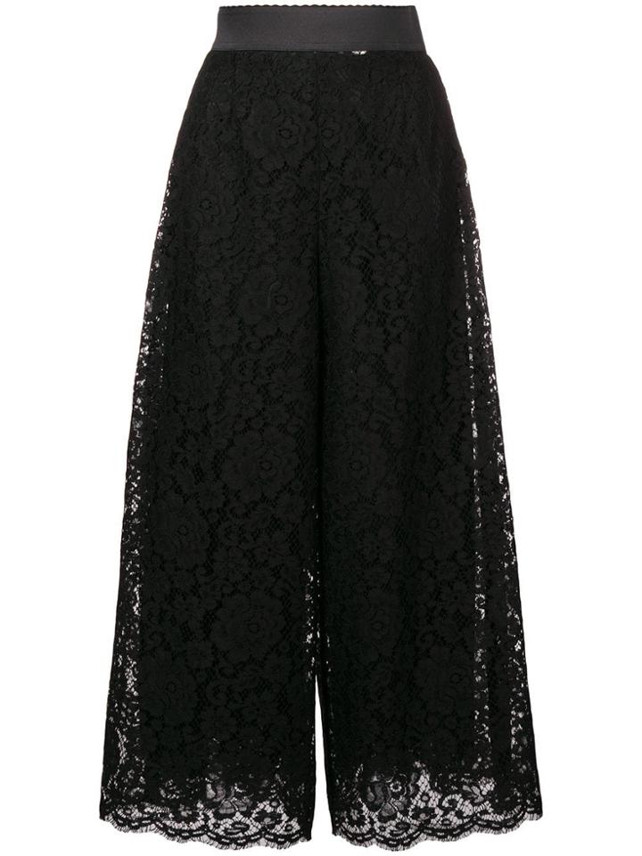 Dolce & Gabbana Cropped Floral Lace Trousers - Black