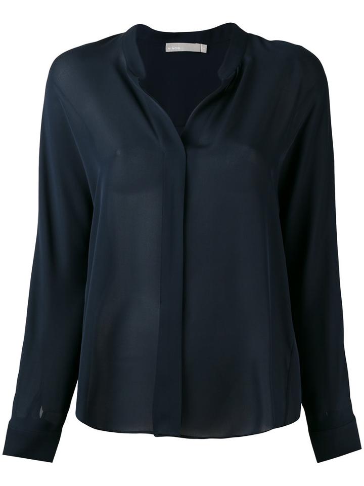 Vince Band Collar Shirt, Women's, Size: 4, Blue, Silk