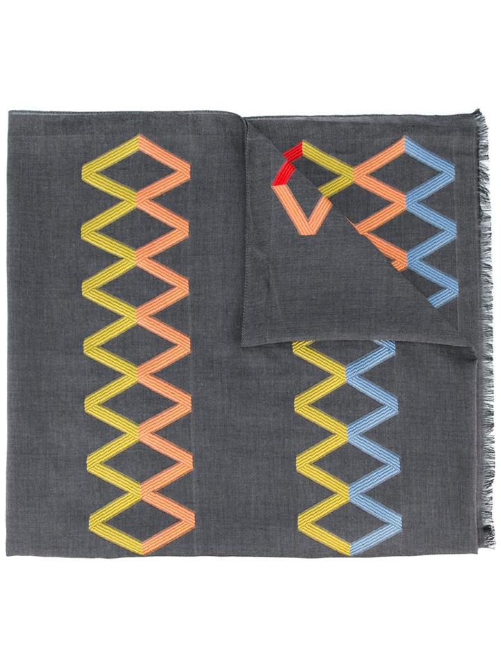 Paul Smith Embroidered Zig Zag Scarf, Men's, Black, Viscose/modal/polyester/cotton