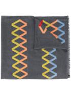 Paul Smith Embroidered Zig Zag Scarf, Men's, Black, Viscose/modal/polyester/cotton
